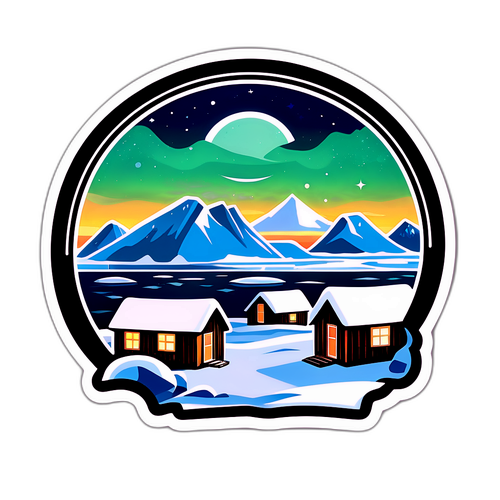 Autocollant de Nuuk avec igloos et aurores boréales