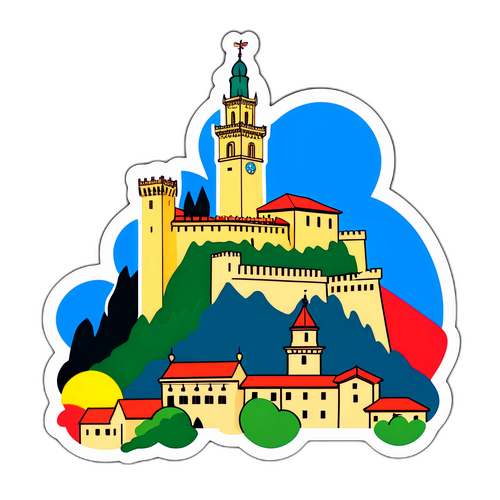 A San Marino zászlaja és ikonikus épületei