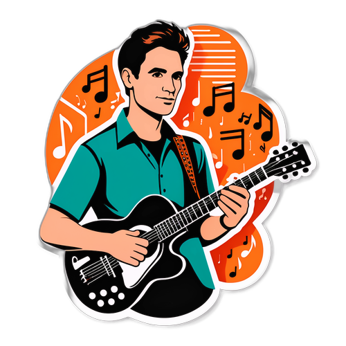 Stylisiertes Porträt von Michael Patrick Kelly mit musikalischem Hintergrund