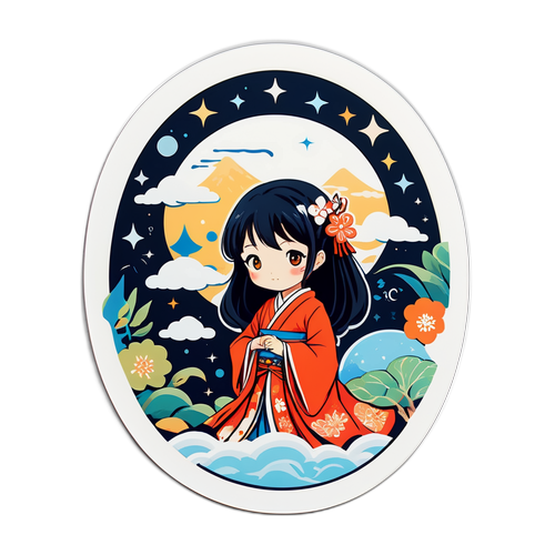物語の世界を描くファンタジーイラストのステッカー