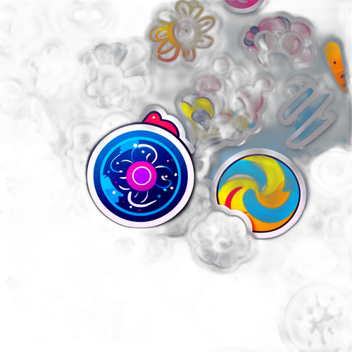 AIの創造力を象徴するカラフルなアートと抽象パターンのステッカー