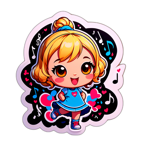 Schattige cartoonversie van Camille met muzieknoten