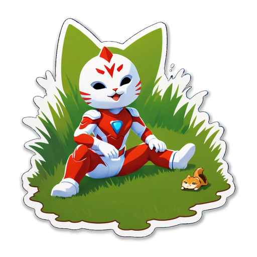 Ultraman and Cat on Grass Sticker
