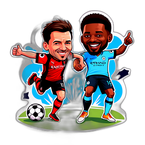 En sjov karikatur af spillere fra Man City og Bournemouth