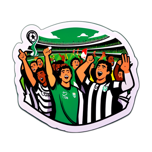 Дизайн наклейки с фанатами на матче Спортинга и Гимарайнша