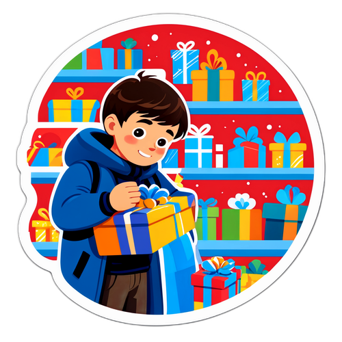 Ілюстрація хлопчика, який обирає подарунки в магазині