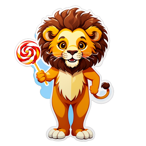 可愛的小獅子和棒棒糖貼紙