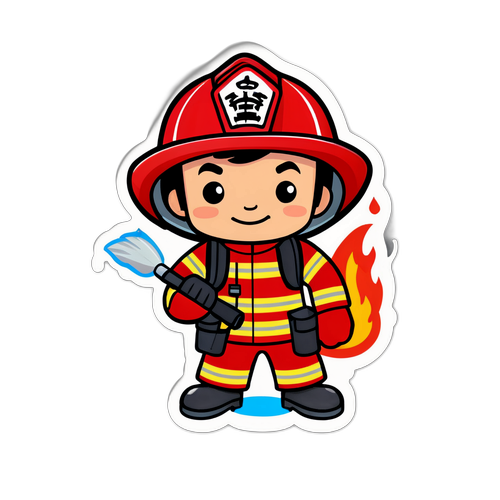 Un carino pompiere che spegne un incendio
