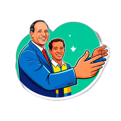 מדבקה charmante של ניר ברקט לוחץ ידיים עם אזרחים, מסמלת מעורבות קהילתית ומנהיגות