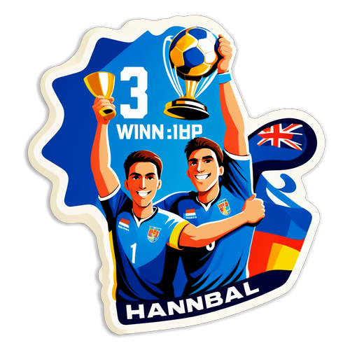 Sticker für die Handball-Weltmeisterschaft mit Gewinnerpokal