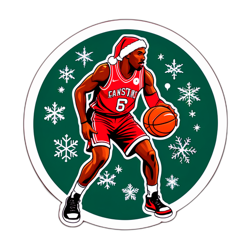 Retro na Sticker ng Manlalaro ng Basketbol sa Pasko