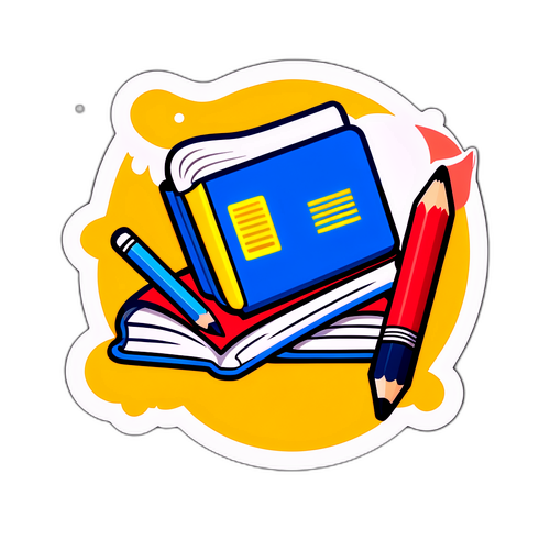 대학 입학 시험을 위한 준비 회의를 상징하는 책과 연필 스티커