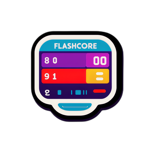 Sticker cu scor digital pe un fundal vibrant, simbolizând 'flashscore'