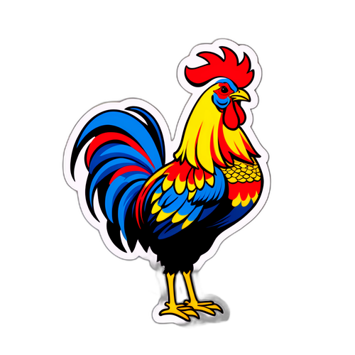 Яркий и стильный стикер с петухом Барселушем