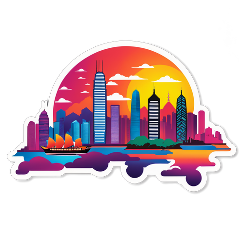 Hong Kong Skyline Sunset Silhouette