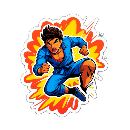 Aufkleber mit Diego Borella, der einen entscheidenden Kampfmove zeigt