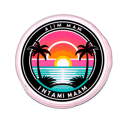 Stiker Minimalis Inter Miami dengan Desain Palem dan Matahari Terbenam