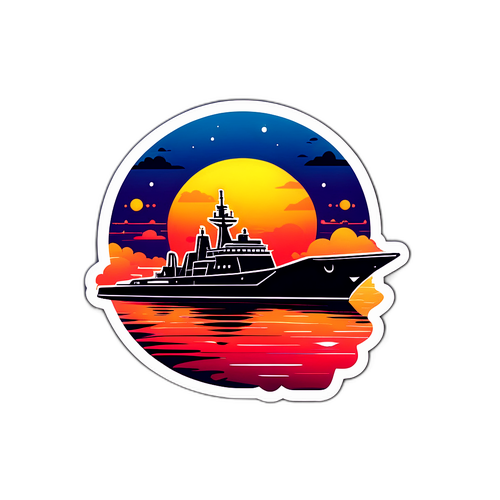 Futuristic Navy Vessel Under Sunset