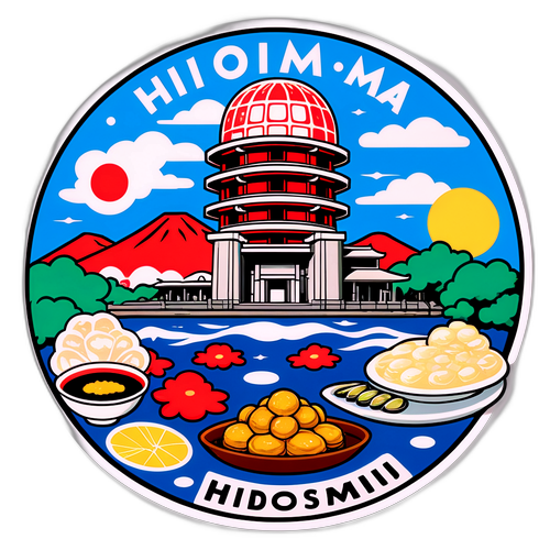 広島の名物と観光名所を組み合わせたステッカー