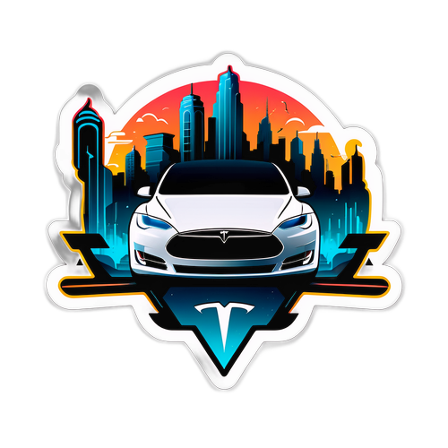 特斯拉標誌與未來城市風景的創新設計