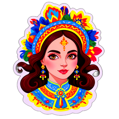 Стильний портрет Лани Чорногорської з елементами українського фольклору та яскравими кольорами