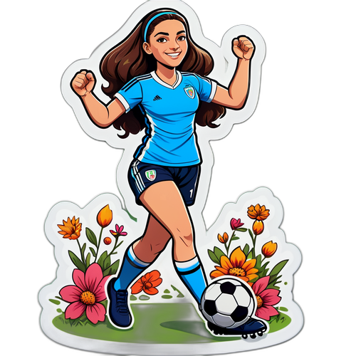 Caricatura de Giulia Gwinn en el campo de fútbol