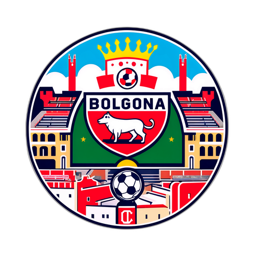 Huy hiệu Bologna với logo đội bóng và biểu tượng thành phố