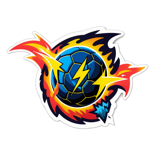 Sticker Fotbal Stilizat cu Fulgere și Flăcări