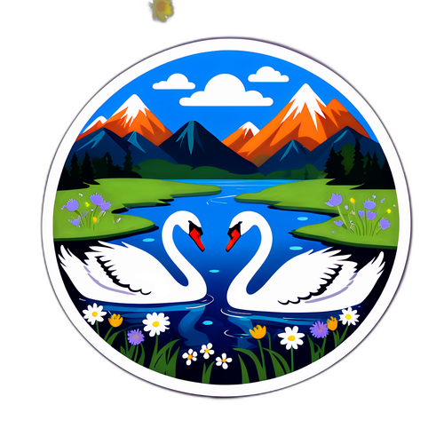 Ч stickers про лебедів на озері