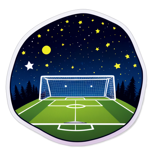 Desenho de um campo de futebol iluminado sob uma noite estrelada