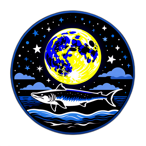 Sticker ontwerp van een volle maan met steur op de achtergrond