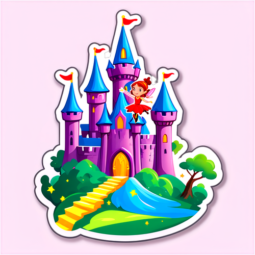 童话魔法城堡和飞行精灵贴纸