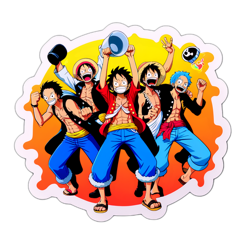 Une illustration de l'équipage de One Piece célébrant une victoire