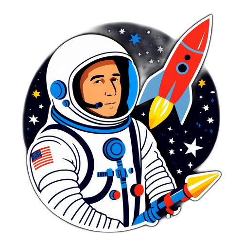 Inspirerende sticker van Jim Lovell in een ruimtepak