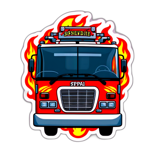 Sticker van een brandweerwagen met vlammen
