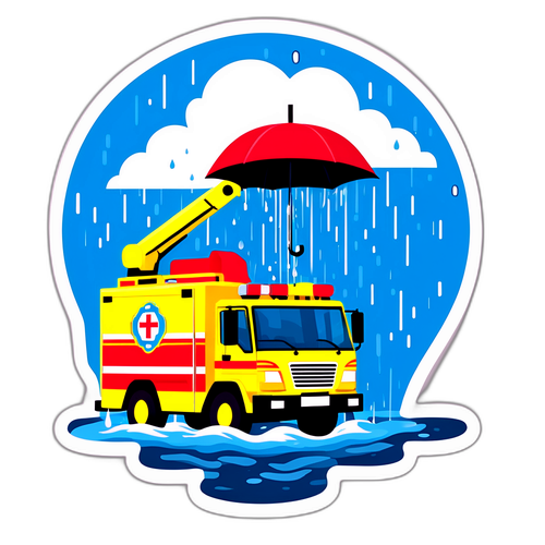 倾盆大雨中的救援