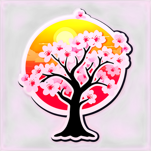Blooming Cherry Blossom Tree at Sunrise Sticker