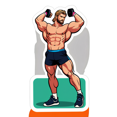 Autocollant de Chris Hemsworth en pleine séance d'entraînement