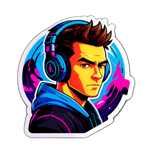 Наклейка с кибератлетом в наушниках