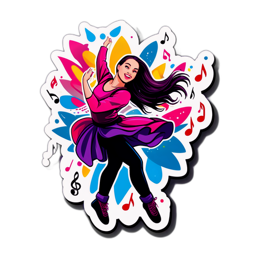 Fargerik klistremerke av Katrine Moholt som danser