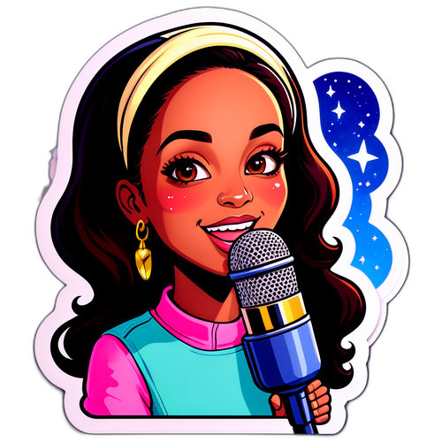 Aufkleber von Amira Aly mit Mikrofon und funkelndem Himmel