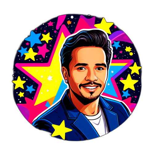 Eduardo Arce en un fondo de luces brillantes y estrellas
