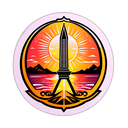 Стикер с солнечными часами на фоне красивого восхода солнца