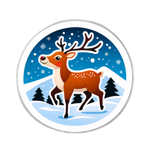 สติกเกอร์ฤดูหนาวกับกวางเรนเดียร์