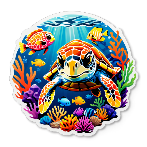 Vibrant Underwater Sea Turtle Scene Sticker