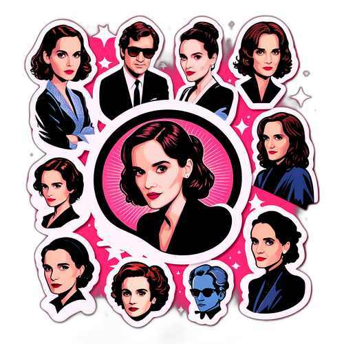 Stylizovaná samolepka představující Winonu Ryder v různých filmových rolích