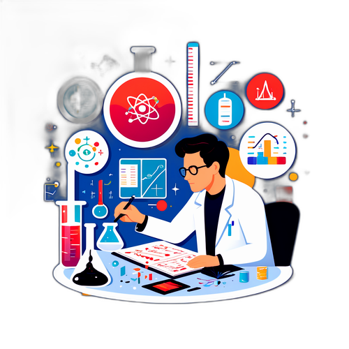 Ilustración minimalista de Nicolás Keenan en su laboratorio