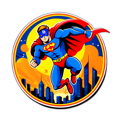 Bitcoin-symbol i superhjälteformat