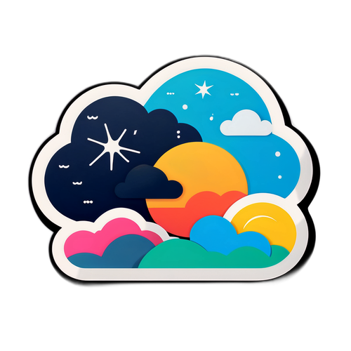 Ein Aufkleber, der das arabische Skript für Wettervorhersage in einem bunten, modernen Layout darstellt