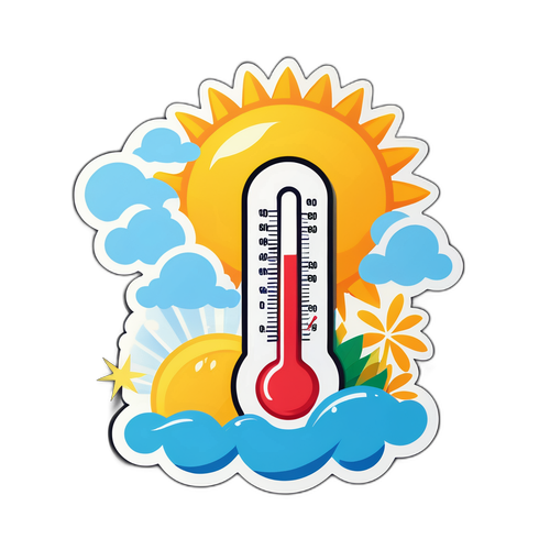 Sticker de clima soleado con termómetro